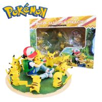 อะนิเมะรูป Pokemon Ash Ketchum Pikachu Action Figurine โรงรถชุดเครื่องประดับ Pvc มังงะรูปปั้นสะสมของเล่นตุ๊กตาของขวัญ