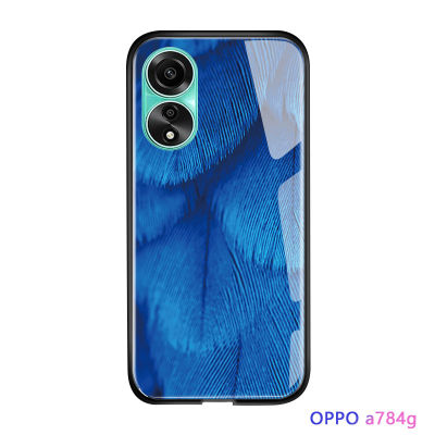 GGK เคสโทรศัพท์ลายขนนกแฟชั่นหรูหราสำหรับ A78 OPPO 4G เคสกันกระแทกกระจกนิรภัยมันวาว