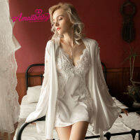 4 Colors Bride Bathrobe Morning Dressing Gowns Water-Soluble Embroidery Strap Lace Nightwear Household Clothes Women Lounge Set