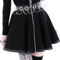 SpringSummer New Ladies Black Mini Skirt Gothic Punk Ring Zipper High Waist Women Street Skirt Fashion Party A-Line Skirt