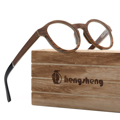 Vintage Round Real Wood Hand Made Eyeglass Frames Men Women Optical Myopia Rx Prescription Glasses Frame with Clear Lens Goggles