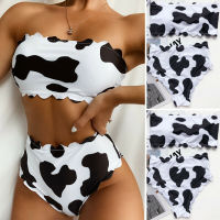 Women In-X Cow Printed Swimwear High Waist 2 piece Bikini Swimsuit Bathing Suit