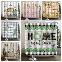 Sweet Home Shower Curtain Rustic Plaid Green Eucalyptus Leaves Butterfly Bathroom Decor Modern Farmhouse Waterproof Cortina