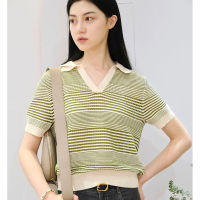 New Gifts Slender And White 2023 Summer Forman Polo Polish Striped Jacket Knit Sweater Short -Sleeved Top Girl