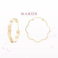 MARON - Happy Lining Hoop Earring ต่างหูห่วง เงินแท้925 ชุบ Beige Gold