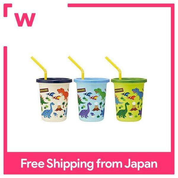 3 Tumbler dengan Skater Jerami Dinosaurus Buatan Jepang 320Ml Sis3st