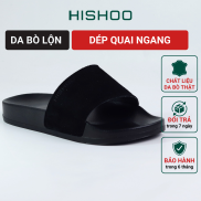 Dép quai ngang slipper nam, nữ da bò thật siêu nhẹ HISHOO đen cao cấp thời