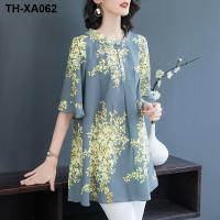 Small unlined upper garment of mother chun xia 2022 new western style chiffon unlined upper garment of middle-aged female code with short sleeves loose belly shirt t-shirts