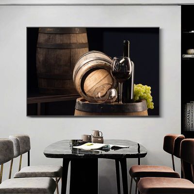 โปสเตอร์ขวดแก้วไวน์และภาพวาดผ้าใบลายพิมพ์ศิลปะบนผนังรูปภาพของ Cuadros3564-8ถังองุ่นของตกแต่งร้านอาหารแบบบ้านๆ (1ชิ้น)