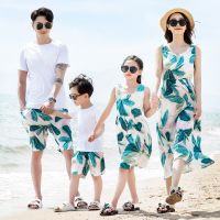 Summer Family Matching Outfits Beach Mother Daughter Dress Dad Son Cotton T-shirt &amp;Shorts Family Look Holiday Couple Clothes