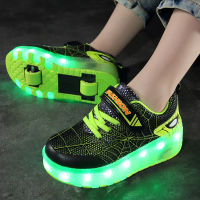 2022 LED Lighted Sneakers with Roller for Children Glowing Wheel Shoes USB Charging Luminous Skating Shoes Kids Boys Size 29-39