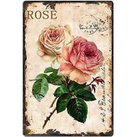 Tanlinxin Retro โลหะดีบุกป้ายสวนดอกไม้-Rose Farmhouse ป้ายสำหรับ Country Farm Wall Home Garden Decor Art