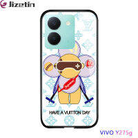 Jizetin Vivo Y27 5G เคสฝาหลังกระจกเทมเปอร์กันกระแทกลายโลโก้ผู้ชายหรูหราสำหรับสุภาพสตรีแฟชั่นผู้หญิง