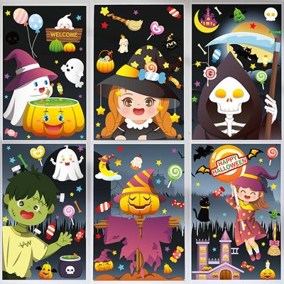 【CC】❂  Happy Stickers Pumpkin Witch Glass Window Decals Sticker Decorations for Supplies