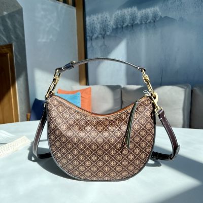 2023 new TB TORY BURCH T Monogram Calf Hair Mini Crescent Bag Removeable Strap Crossbody Shoulder Bag