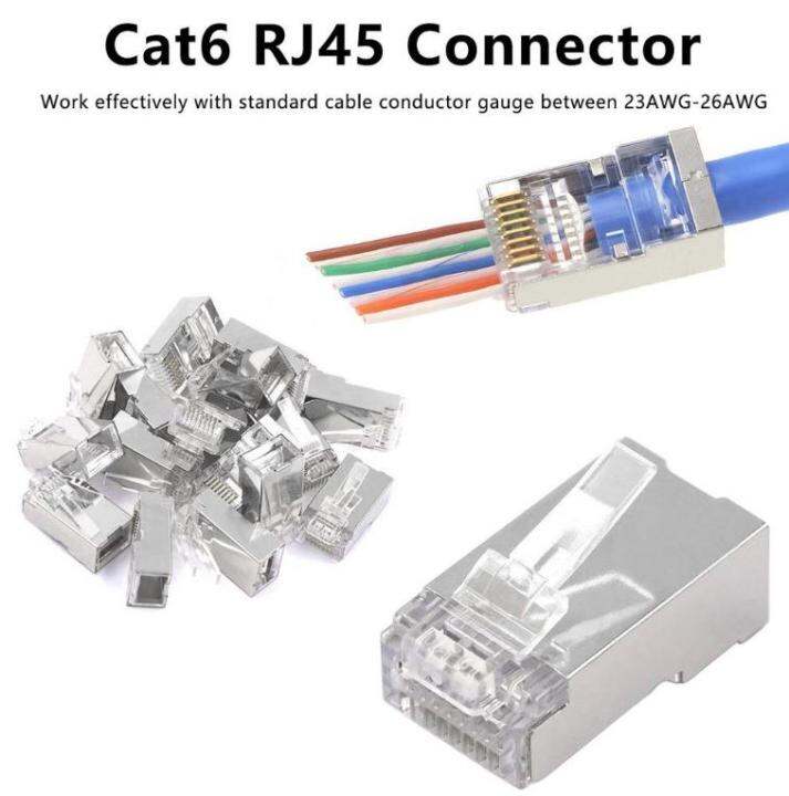 Cat6 RJ45 Connector Modular Ethernet Cable Head Plug Cat 6 Crimp ...