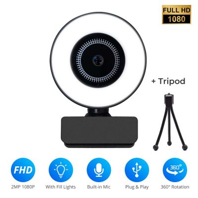 ZZOOI 1080P Webcam Auto Focus Mini USB Camera Plug and Play with Fill Light Round Lens Web Cam for PC Computer Laptop
