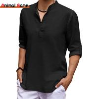 New Mens Linen Long Sleeve V-neck T Shirt Solid Color Oversize Casual Shirt Cotton Shirt Plus Size Yoga Button Shirts for Men