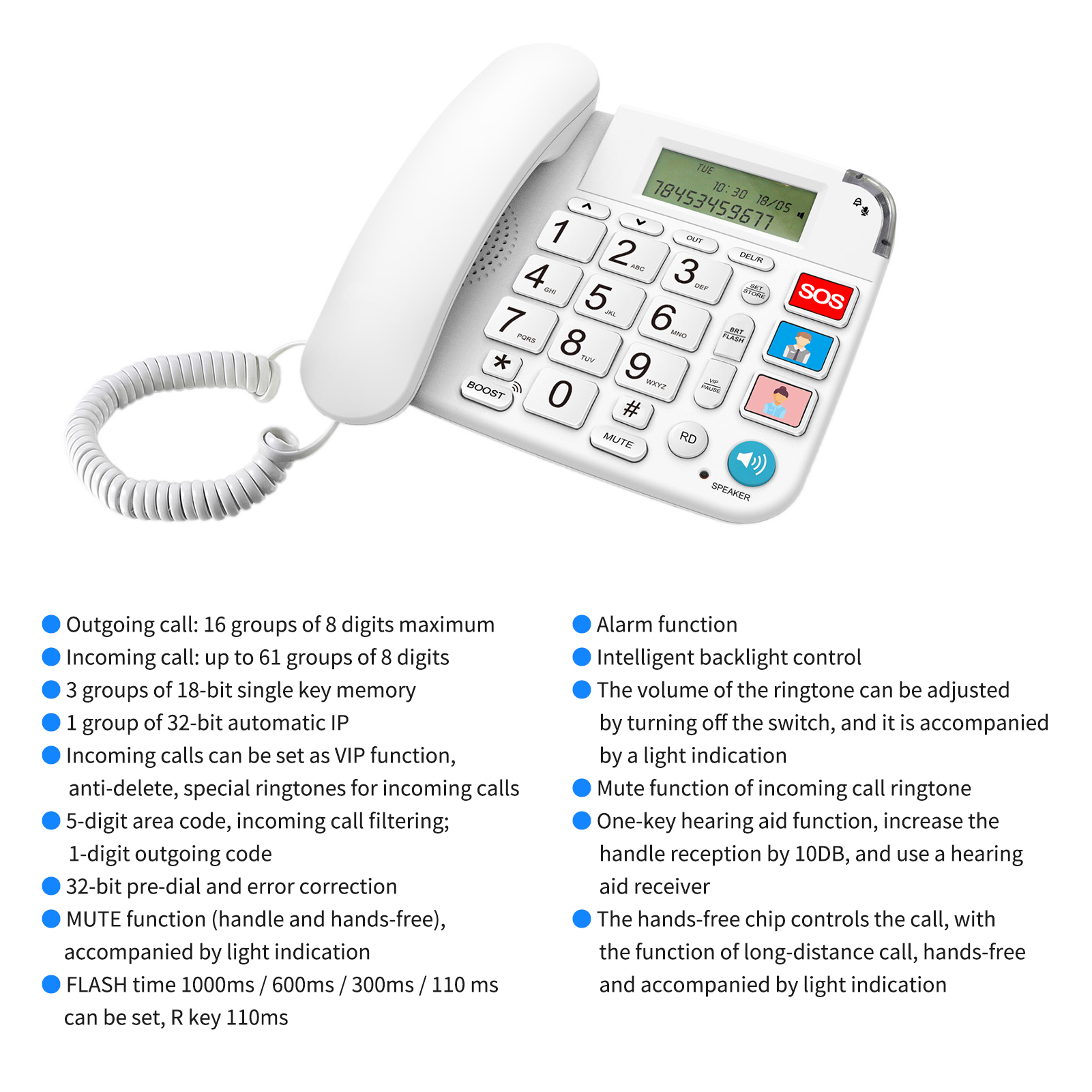 Corded Telephone Desktop Landline Phone with Caller ID Display Support Redial Function Flash Function for Home Hotel Office 