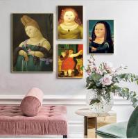 Nordic Funny Art Mona Lisa ภาพวาดผ้าใบโดย Fernando Botero ที่มีชื่อเสียง Wall Art โปสเตอร์และพิมพ์ภาพศิลปะนามธรรม Cuadros