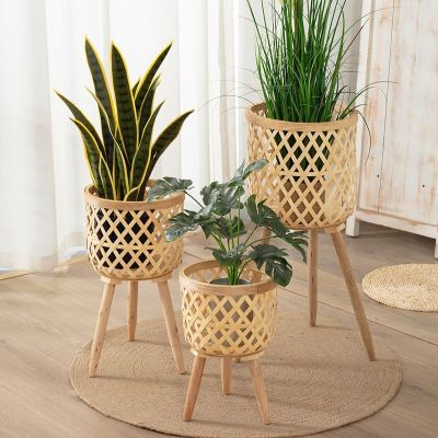 [COD] ins style living room plant bamboo flower basket decoration monstera rattan balcony weaving