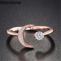 Kemstone แฟชั่นหญิงเปิดแหวนเงินกุหลาบทอง Crescent Star แหวนปรับขนาดได้สำหรับหญิง