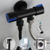 【YF】 Black stainless steel double handle Toilet faucet shattaf angle valve multifunctional toilet valves diverters valvula