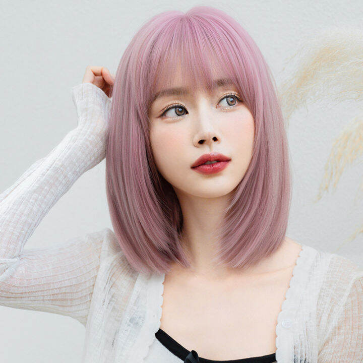 new-fashion-wig-human-hair-original-real-hair-true-hair-pink-washable-short-hair-womens-hair-shoulder-length-bangs-long-hair-air-bangs-short-hair-dbv