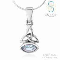 Suvani Jewelry - 925 สเตอร์ลิงซิลเวอร์ จี้ทรินิตี้ ฝังด้วยอัญมณีสีฟ้า หินบลูโทพาสแท้ จี้พร้อมสร้อยคอเงินแท้