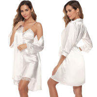 Bride Bridesmaid Wedding Robe Satin Women Sexy 2 Pieces Robe Sets Nightwear Lace Nightdress Bathrobe Soft Sleepwear Lingerie