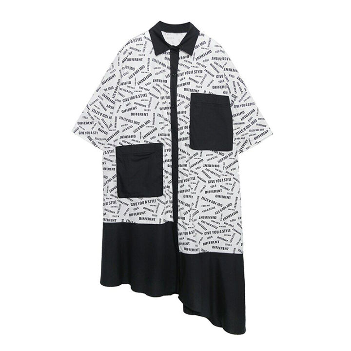 xitao-shirt-dress-contrast-color-printed-fashion-loose-womens-letter-patchwork-dress