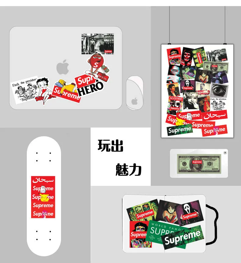 50 Supreme Fashion Brand Personalized Decorative Stickers Luggage Trolley  Suitcase Computer Skateboard Stickers Waterproof