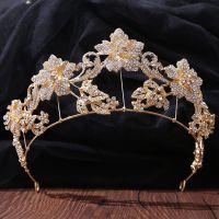 Vintage Baroque Headbands Gold Color Crystal Flowers Bridal Tiaras Crown Noiva Headpiece Wedding Hair Jewelry Rhinestone Diadem