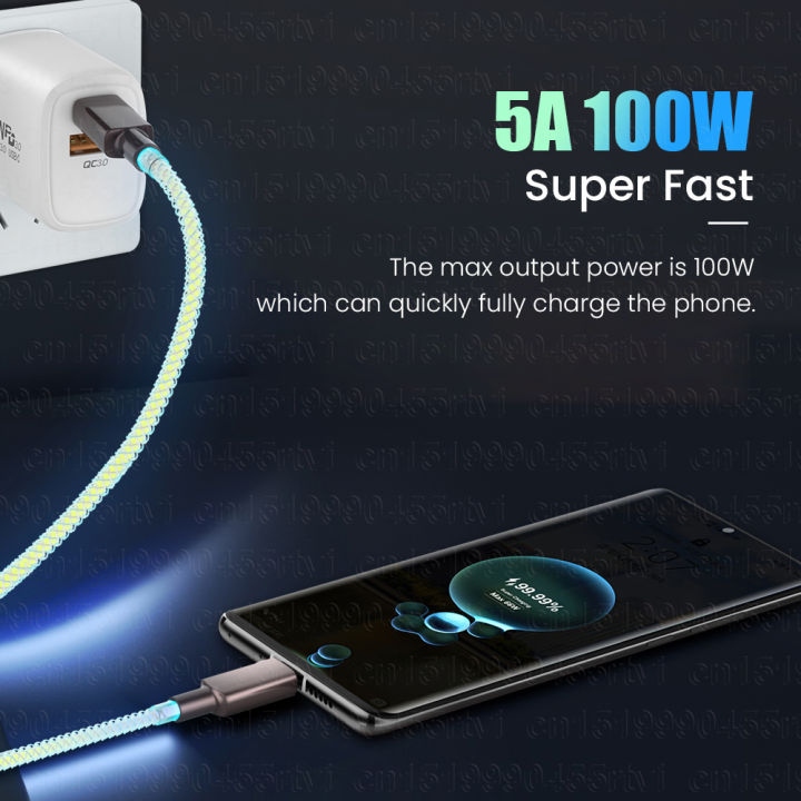 usb-c-to-usb-type-c-cable-flow-luminous-lighting-100w-5a-for-p40-honor-fast-charging-usb-c-cable-for-xiaomi-samsung