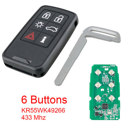 กุญแจรีโมทอัจฉริยะ6ปุ่ม433MHz พร้อมชิป ID46/7953 KR55WK49266เหมาะสำหรับ Volvo Smart Key Prox