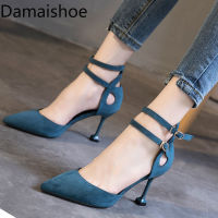 Womens Shoes Korean High Heels Ladies Stiletto Heel 2021 Spring Summer Black All-Match Pointed Toe Ankle-Strap Shoe Women Shoes