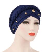 【YF】 New Womens Hair Care Jersey Head Scarf Milk Silk Muslim Hijab Beads Braid Wrap Stretch Turban Hat Chemo Cap