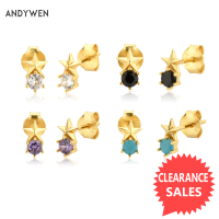 ANDYWEN 925 Sterling Silver Gold Zircon Star Stud Earring Piercing Ohrringe Pendiente Luxury Fashion Crystal Jewelry For Women