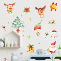 Cute Painted Christmas Tree Decoration Santa Snowman Wall Stickers Decorative Vinyl Nursery Decor Children Wardrobe Door Posters