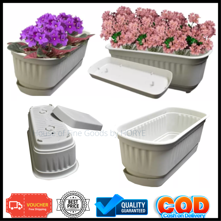 HORYE Plastic Long Rectangular Plant Pot For Gardening Plot Flower