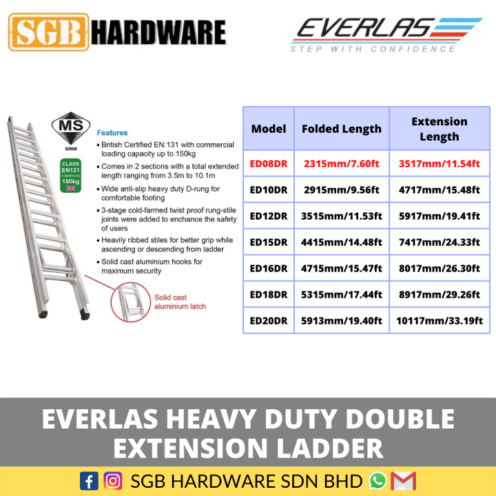 Everlas ED08DR 11 Rungs Heavy Duty Double Extension Ladder Lazada