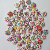 50Pcs 2 Holes Wood Buttons Craft Handmake Scrapbooking Sewing Clothing Accessories 15mm Buttons Flower Painted Sewing Crafts Haberdashery