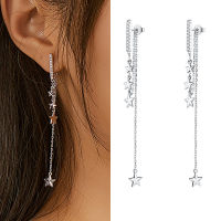 bamoer Long Tassel Drop Earrings for Women 925 Sterling Silver Shining Starry Earrings Wedding Engagement Jewelry BSE349