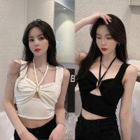 Women Camisoles Stylish Bow Knot Front Crop Tops Solid Color Vest Crop Tops Gift T8NB