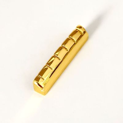 ；‘【；。 6 String Slotted Brass  Plated Acoustic Guitar Nut And Bridge Saddle Guitar Parts