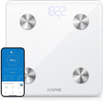 RENPHO Smart Scale, Body Fat Scale, Digital Bathroom Scale for Body Weight, Body Composition Analysis, Highly Accurate BMI Scale with APP, 400lbs, Includes Batteries, White-Elis 1 11"/280mm AAA Battery White