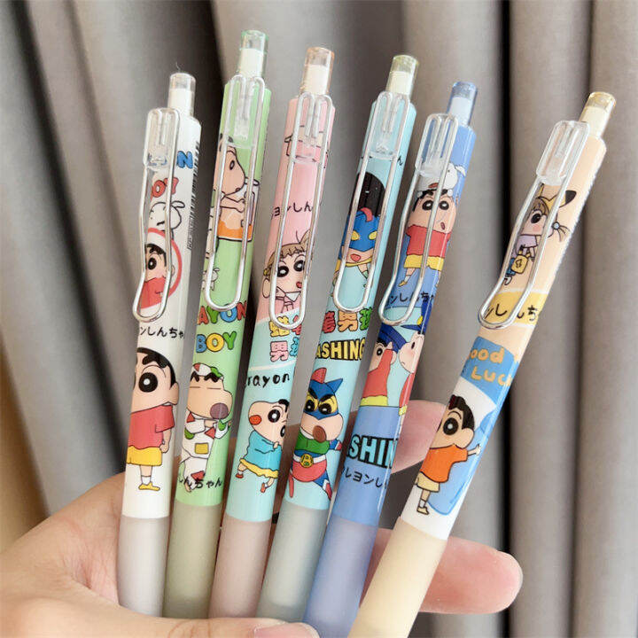 6pcs-set-crayon-shin-chan-click-ball-pen-cartoon-cute-gel-pen