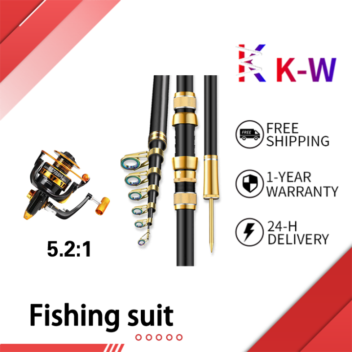 Local Delivery) K-W Fishing rod and reel combo, medium heavy duty rod and  reel adult telescopic rod kit for travel saltwater freshwater catfish bass  fishing 鱼竿卷线器