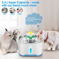 Automatic Cat Fountain Drinking Water Bowl LED Light Feeder Double Nozzle Stainless Steel Smart Fountain Water Circulation