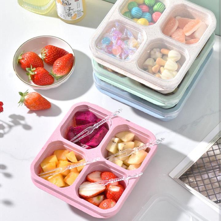 Creative 4 Grids Food Snack Fruit Tray with Lid Nordic Light Luxury ...